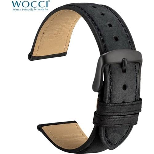 WOCCI Leather Watchband Men Women Watch Band 20mm 19mm 22mm 18mm 21mm Wrist Watch Strap On Belt Watchbands Bracelet Metal Buckle
