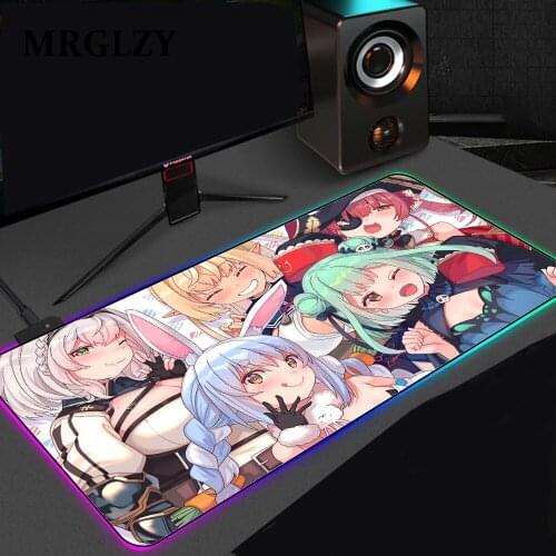 RGB Anime Hololive Kawaii Nakiri Ayame mouse pad gaming desk led mousepad Glow Colored light gamer 35x60cm gaming pc