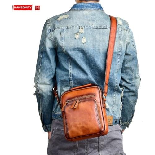 New Cowhide Leather Mens Handbag Shoulder Bag Vintage genuine leather small Messenger Bag Stylish Casual Male Crossbody Bags