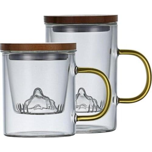 Heat-resistant Tea And Water Separation Cup Guanshan Wooden Cover Thickened Glass Home High-grade Office Drinkware Teaware