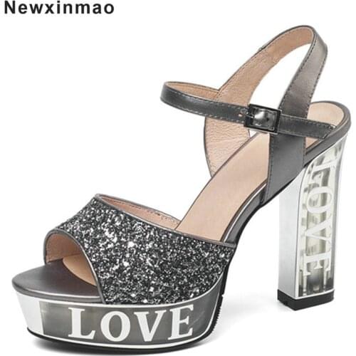 Sexy Women Pumps High Heels Platsforms Peep Toe Sandals Genuine Leather Elegant Spring Summer Prom Night Club New Shoes Woman