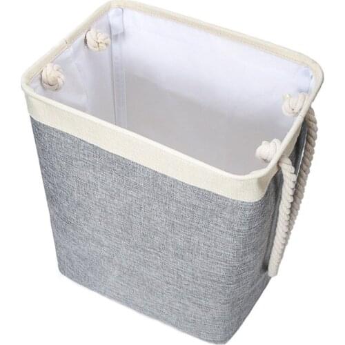 High Quality Foldable Laundry Basket Cotton Linen Square Basket Storage Basket Fiberglass Tube Support Cotton Rope Handle A20001