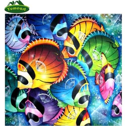 YUMEART Needlework Animal Mosaic Diamond Rhinestones Diamond Drawing Cross Stitch DIY Diamond Embroidery Decor Tropical Fish