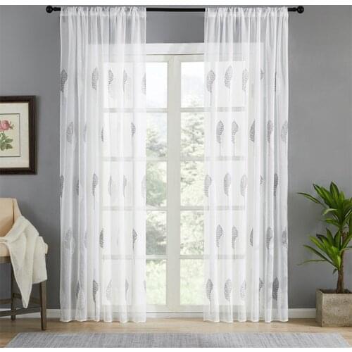 Curtain yarn embroidery balcony living room translucent yarn rural curtain finished white bedroom