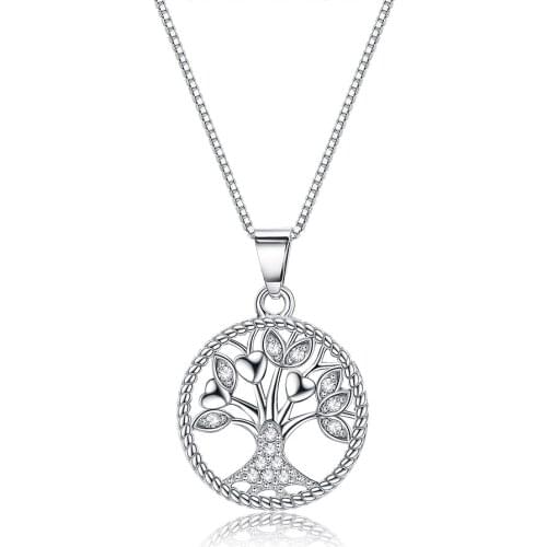ZEMIOR Light Luxury Necklace For Women S925 Sterling Silver Life Tree Cubic Zirconia Leaf Pendent Necklace Disk Shape Jewelry