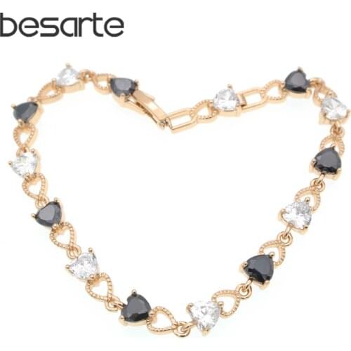 Women Obsidian Heart Bracelets Femme Pulsera Mujer Bracciali Donna Bilezik Armbanden Bransoletki Polska Wristband Gold B1201B