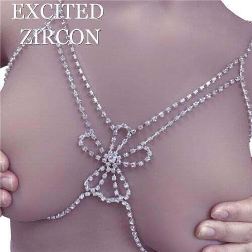 Woman Sexy Fashion Luxury Delicate Rhinestone Crystal Body Chain Bra Romantic Bikini Nightclub Chest Chain Valentines Day Gift