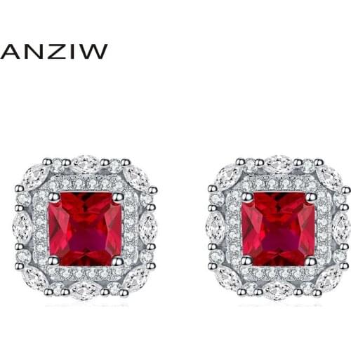ANZIW Sterling Silver Asscher Cut 6x6mm Lab Created Ruby Vintage Classic Drop Earrings For Women Jewelry Gifts