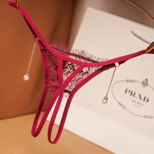 Beaded Women Panties Lace Briefs Sexy Lingerie Underpants Open Crotch Bandage Thong Erotic Underwear Bielizna Erotyczna Briefs