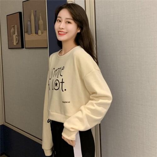 Early in the spring and autumn round collar set of head long sleeve short thin chic fleece female ins the new tide of paragraph