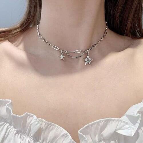 Small Pentacle Star Charm Necklace for Women Hiphop Silver Color Chain Short Choker Necklace Fashion Womens Chocker Jewelry