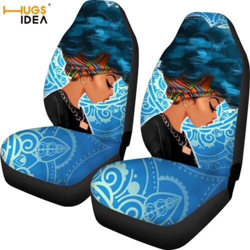 2Pcs Cartoon Black Art African Girl Car Seat Protector Cover Dust/Dirty-Anti Auto Front Seat Cover Afro Lady Car Interior Decor