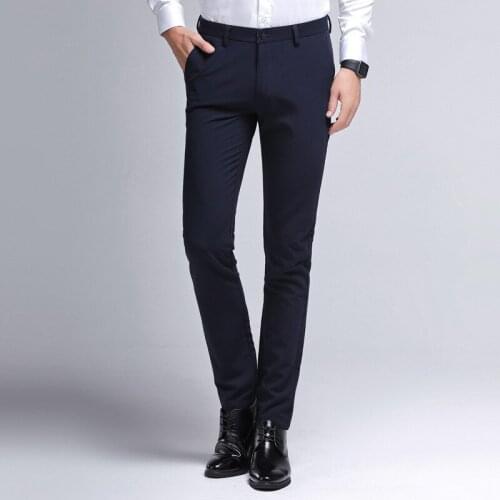 2021 Trousers Mens Spring Autumn Korean Slim Fit Mens Business Casual Pants Small Foot Elastic No Iron Work Suit Pants 5 color