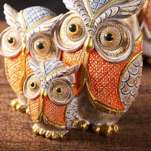 3Pcs Colorful Owl Miniature Artificial Garden Ornament Resin Figurine Home Office Wine Cabinet Desktop Decoration Art Crafts