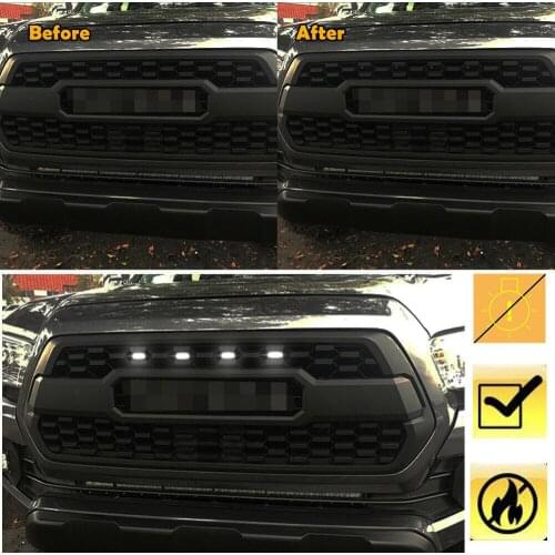 4PCS Car Accessories Smoked Front Grille White LED Lights Kit For Toyota Tacoma w/TRD Pro Grill 16-up Grille Amber LED Lamp