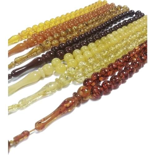 5 pcs Set Islamic Tasbihih Muslim Rosary Beads 33 Prayer Bracelet, Accessory Musbiha, Imitation Amber Stone, Handmade Turkey