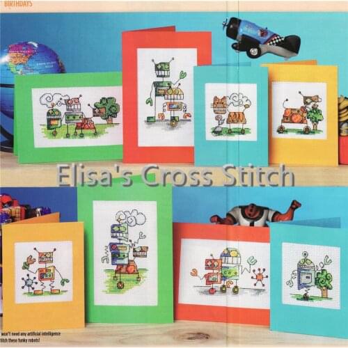 CD340 14ct DIY Invitation Greeting Card With Special Art Full Set CrossStitch Greeting Card Cake Birthday Christmas Gift Robot