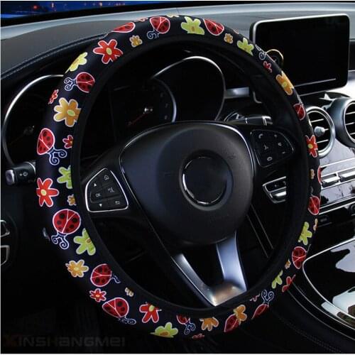 Car Steering Wheel Cover Beetle Print Fabric Without Inner Ring Elastic Steering Wheel Cover