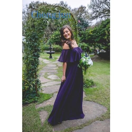 Chengjun Charming Off Shoulder Chiffon Plus Size Purple Long Bridesmaid Dresses