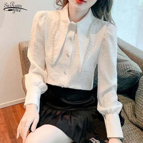 Autumn Acetate Satin White Long Sleeve Shirts Spring Retro Black Elegant Casual Top Sweet Office Lady Simple Women Blouses 16790