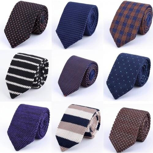 GUSLESON New Fashion Mens 6cm Knitted Solid Color stripe Neck Ties Men Sharp Corner Knit Tie Slim Designer Cravate Narrow Tie