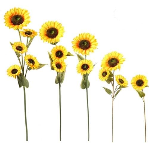 Simulation Artificial Sunflower Beautiful Realistic Fadeless Fake Sunflower Artificial Flower Bouquet Floral Decor for Wedding