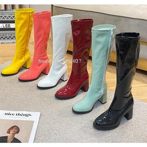 Candy Color Knee High Boots Fashion Chunky Heel Lady Long Boots Popular Female Dance Boots Party Shoes Dropship