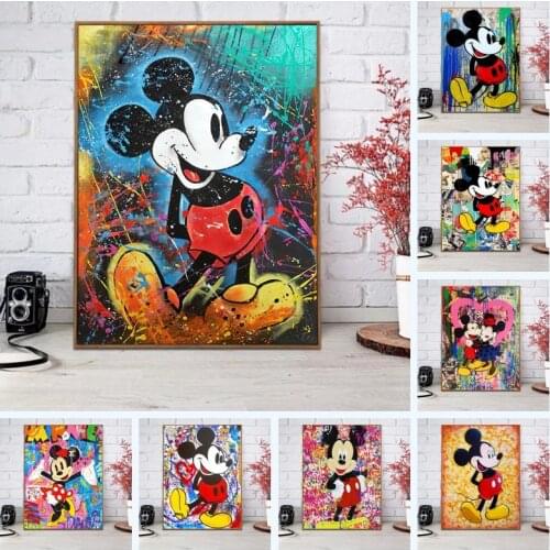 Colourful Disney Mickey Mouse painting Canvas Paintings Posters Wall Graffiti Street Art Picture Prints for Living Room Decor