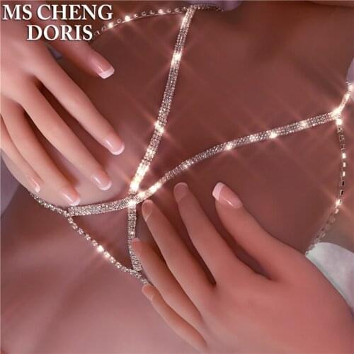 Cross Clear Crystal Bra Sexy Bikini Beach Body Chain Club Fashion Jewelry for Women Chains Accessories Rhinestone Chest Chain