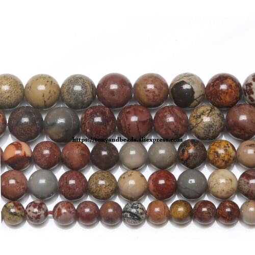 Natural Stone Red Flower Jaspers Round Loose Beads 15" Strand 4 6 8 10 12 MM Pick Size For Jewelry