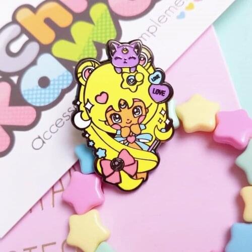 Sweet Style Cute Tsukino Usagis Hard Enamel Pin Beautiful Cartoon Magical Girl Golden Brooch Jewelry Sailor Moons Women Badge