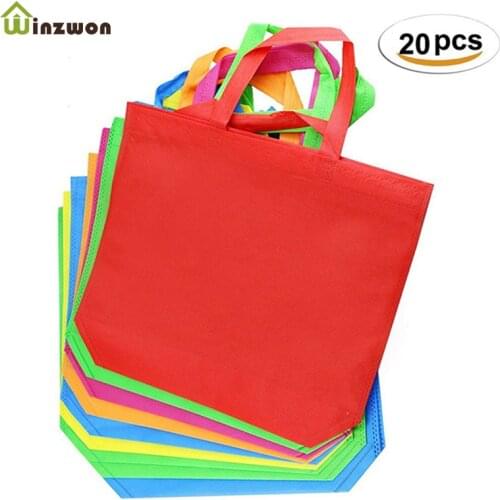20Pcs Multi-Use Gift Bag With Handle Women Shopping Bag Solid Color Non-Woven Kids Birthday Party Favor DIY Craft Gift Tote Bags