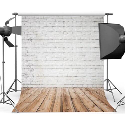 Mehofoto White Brick Wall Background for Photography Wood Floor Backdrop for Photo Studio Custom F-1588