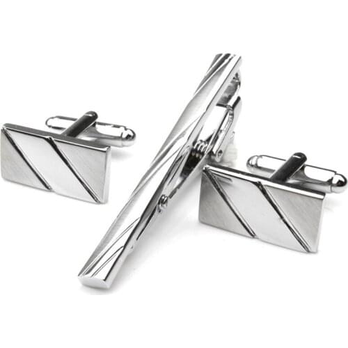 Men Luxury Classic Business Square Brush Cufflinks Tie Clips Set Top Quality Necktie Pin Tie Bars Clip Clasp Christmas Gifts