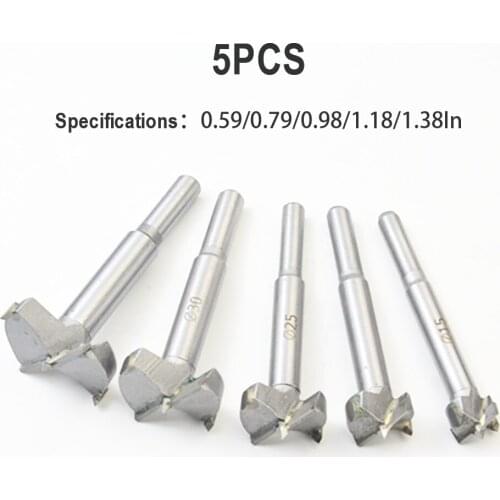 5pcs Cemented Carbide 15-35mm Drill Bits Set Woodworking Boring Flat Wood Cutting Tool