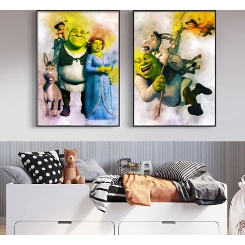 Wall Art Canvas Painting Disney Cartoon Watercolor Shrek Poster Prints Nursery Nordic Kid Decoration Picture Baby Bedroom Decor