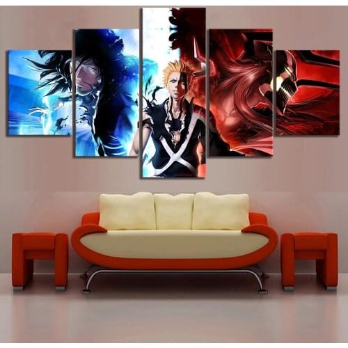 Wall Art Canvas Painting Hd Prints Pictures 5 Panel Kurosaki Ichigo Bleach Cartoon Animation Home Decor Modular Poster