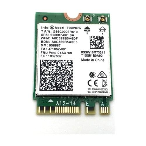 SSEA NEW Network card for Intel Wireless-AC 9260 9260NGW NGFF 1.73Gbps 2.4G/5Ghz 802.11ac WiFi+Bluetooth 5.0 card