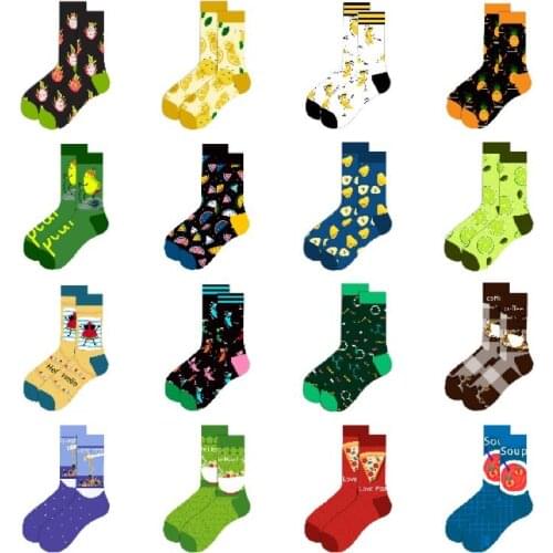 New Product Unisex Socks Funny Cute Cartoon Fruit Food Happy Women Socks Fashion Creative Trend Harajuku Hip-Hop Skateboard Sox
