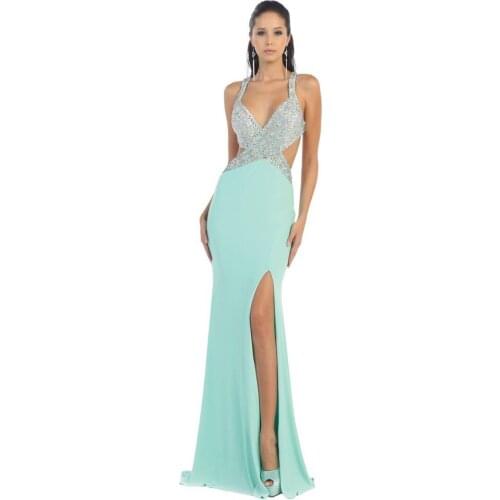 New Style Sexy Halter Neck Long Luxury Heavily Crystal Long Evening Dress 2015 New Arrival Formal Dresses Backless (MAE0014)