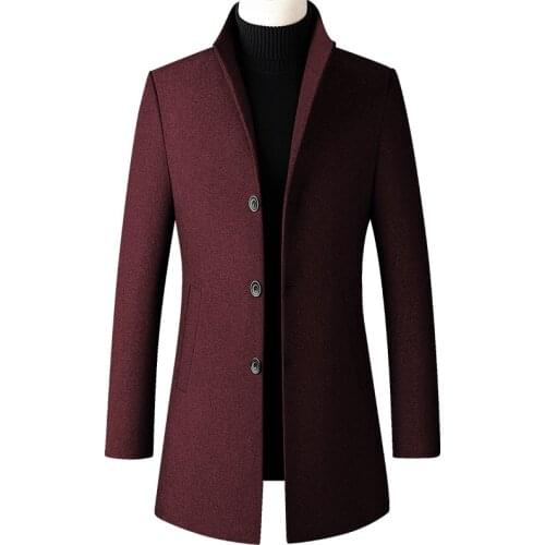 Autumn/Winter New British Style Solid Mid-length Men Wool Woolen Jacket Mens Slim Fit Trench Coat Business Overcoat Male M-5XL