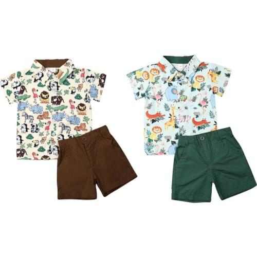 1-5Y Infant Baby Boys Kids Summer Clothes Sets Cartoon Print T-shirt Tops + Shorts Pants Outfits Set