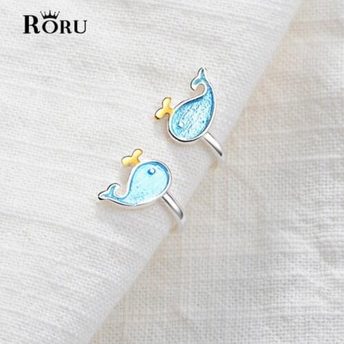 Blue Brushed Earring Small Whale Fish Ear Clips Piercing Snag Women Earrings Without Puncture Ear-Cuffs for Cartilage Jewelry