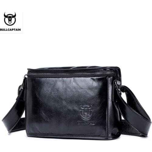 BULLCAPTAIN shoulder bag mens leather cross section small square head layer cowhide mobile phone bag messenger bag small bag