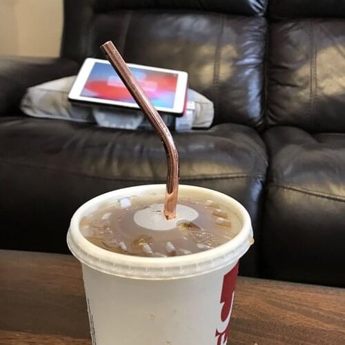 WOWSHINE New 4pcs/lot Shiny Rose Gold Color Stainless Steel Drinking Straws Rust Free Dia 6mm Bent with Gift 1 Brush 210MM