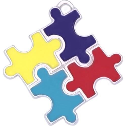 Double Nose Awareness Jewelry Puzzle Piece Autism Charms Jigsaw Pendants Fit Bangles Earring Necklace Finding Autistic Gifts