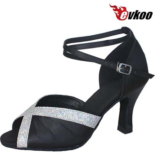 Evkoodance Satin With Shiny Woman Open Toe 7 cm Heel Height Professional Latin Salsa Dance Shoes For Girls Evkoo-165