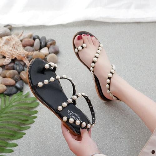 Punk Pearls Summer Women Elegant Sandals Lady Outdoor Slippers Platform Thick Sole Pu Leather Beach Cool Female 2021 Summer New