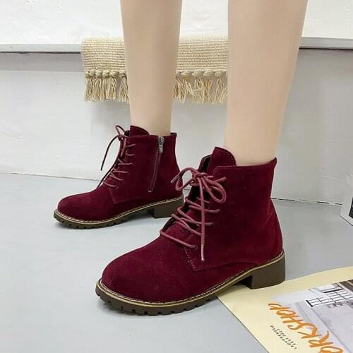 2021 Winter New Women Boots Women Shoes Lace-Up Sewing Handmade Vintage Flat with Concise Leisure Platform Boots Botas De Mujer