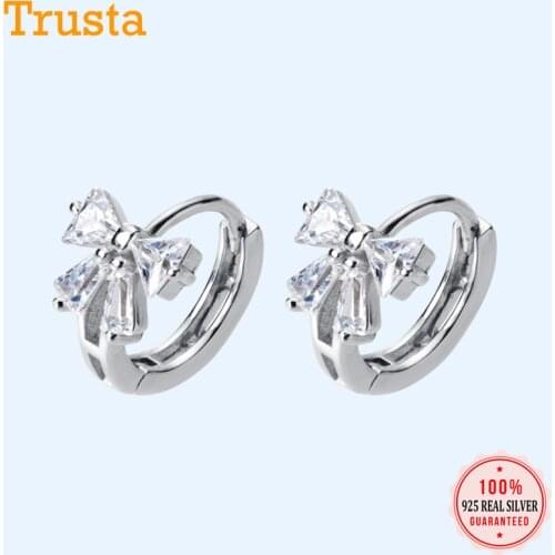 Trusta Fashion Genuine 925 Sterling Silver Dazzling CZ Bowknot Ear Cuff Clip On Earring For Women Piercing Earing Jewelry DS2438